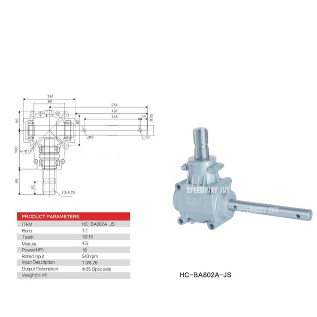 1: 1 18HP 540rpm Agricultural Gearbox Spline Specification 1′ ′ 3/8 Z6
