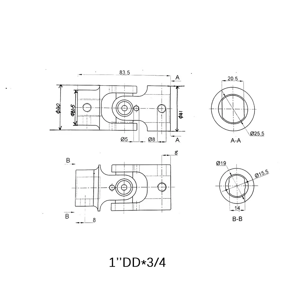 1" Dd X 3/4" Dd Chrome Single U-Joint Shaft Coupler