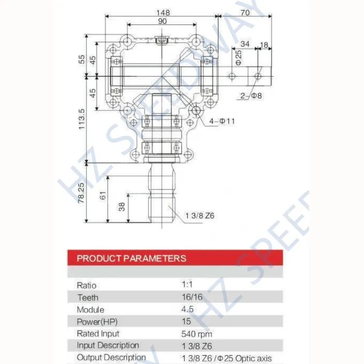 30HP 1: 1 Pto Farm Right Angle Agricultural Bevel Gearbox for Fertilizer