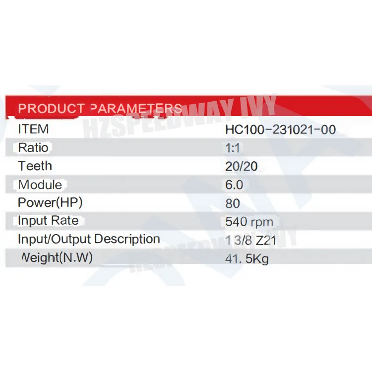 80HP Customized Transmission Tractor Gearbox Ratio 1: 1, 1 3/8″ Z21 Spline Input & Output