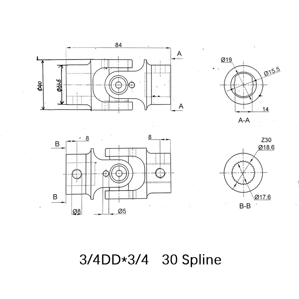 Chrome Steering U-Joint 3/4-30 Spline X 3/4" Dd Spline Joints Shaft Coupler