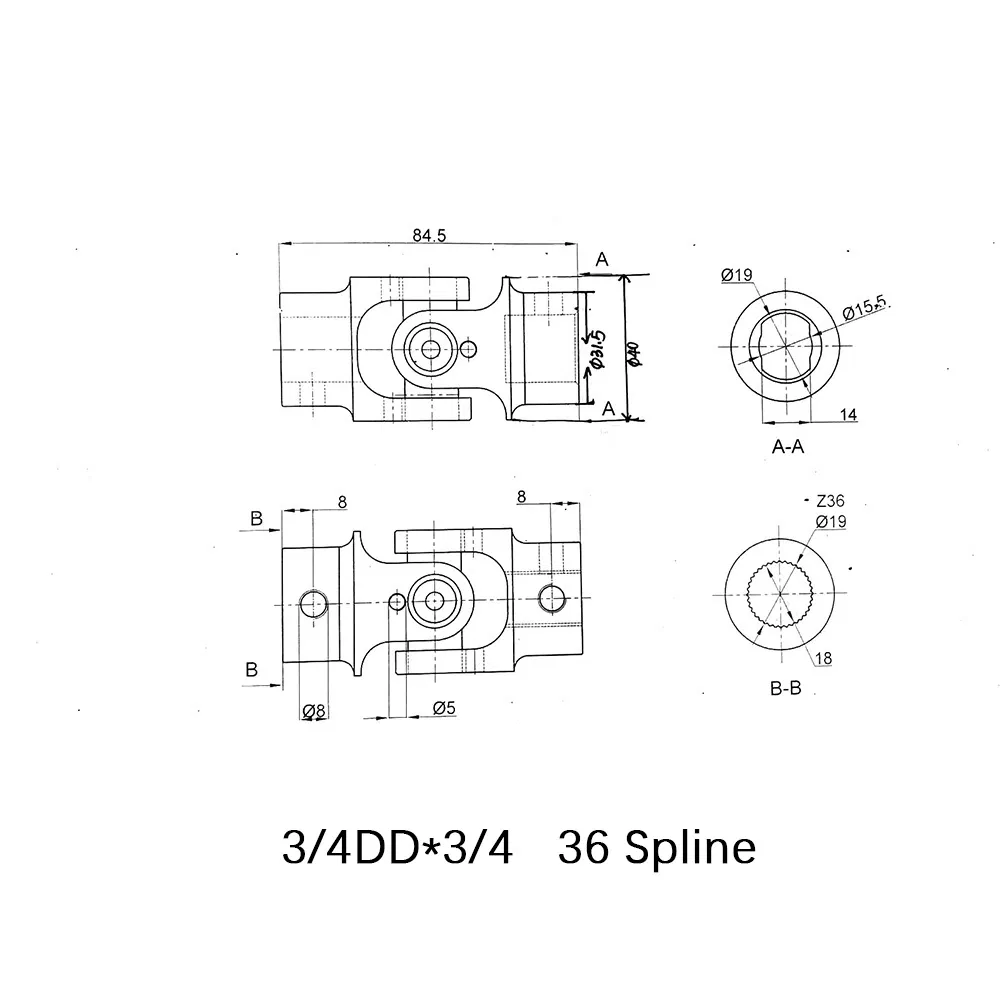 Factory Sale 3/4-36 Spline X 3/4" Dd Black Steering U Joint Coupler