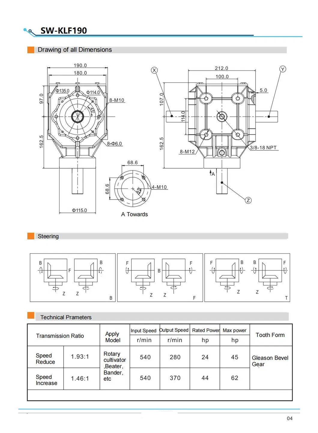 Red Pto Agricultural Gearbox Reducer and Increaser