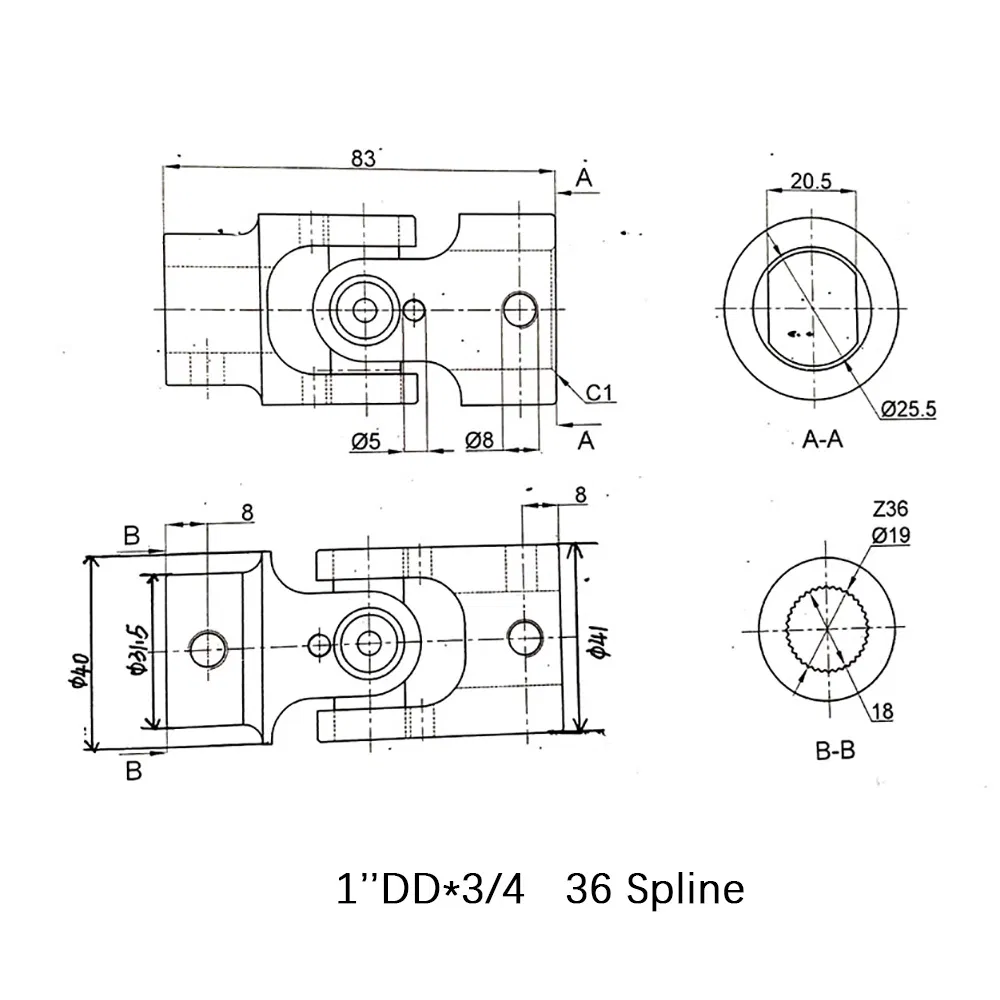 Universal Coupling Steel U Joint 1" Dd X 3/4-36 Spline Black